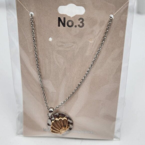 NO 3 Silver & Gold Cutout Clamshell Necklace NWT - Picture 3 of 4